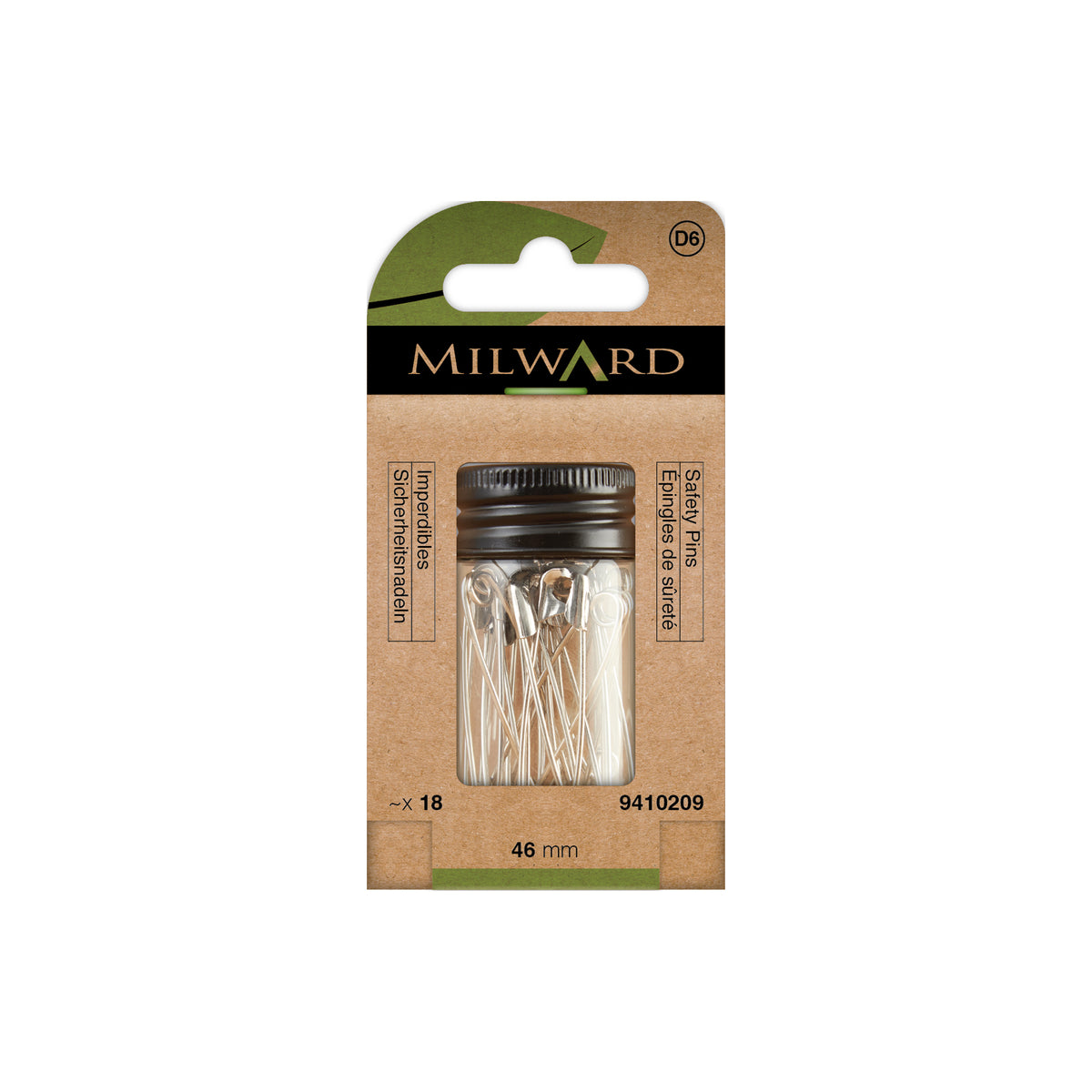 MILWARD GREEN Safety Pin/Nickle #3/46mm 18 Pcs