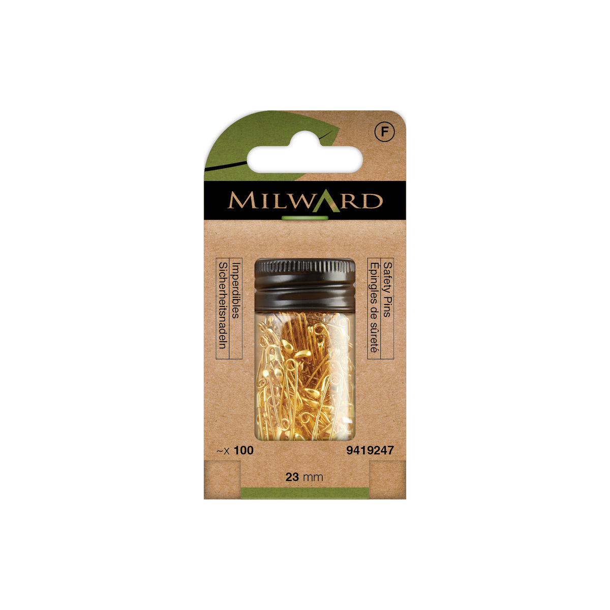 MILWARD GREEN Safety Pin/Brass 23mm 100Pcs