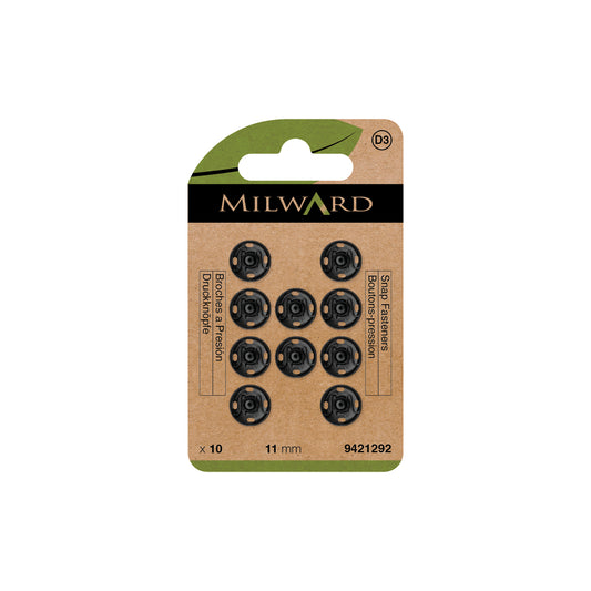 MILWARD GREEN Snap Fast/Black 11mm 10 Sets