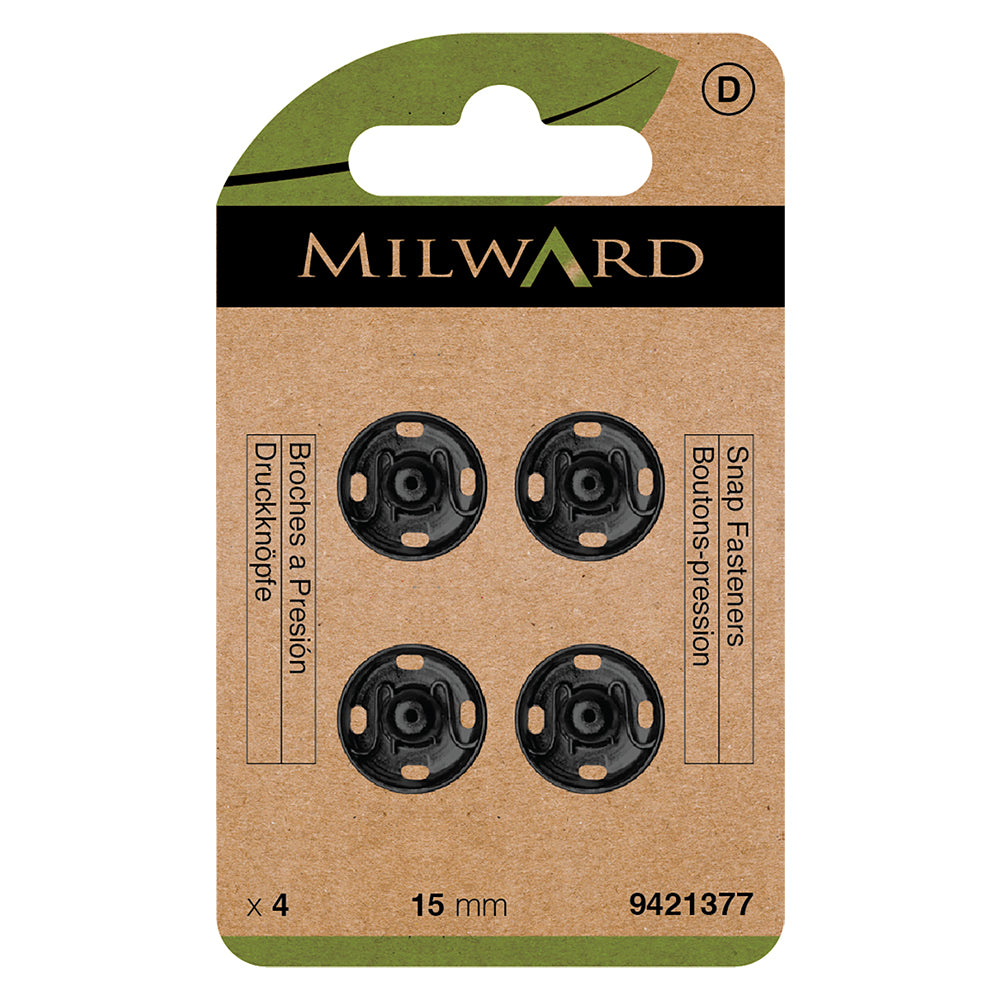 MILWARD GREEN Snap Fast/Black 15mm 4 Sets