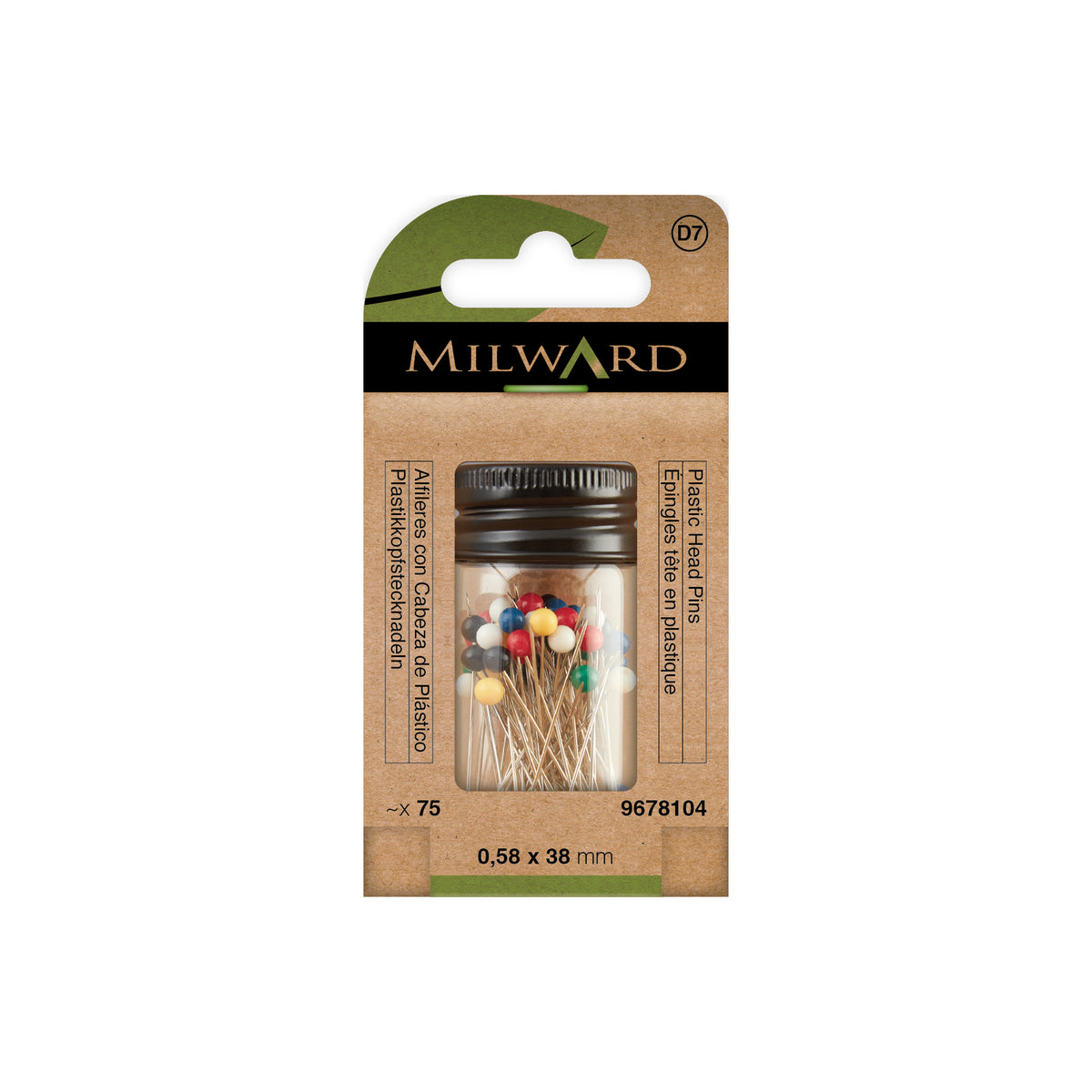 MILWARD GREEN Pins Plastic-Head 75 Pcs, 0.58 X38mm