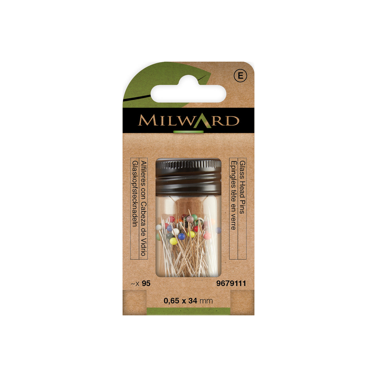 MILWARD GREEN Pins Glass-Head 34mm