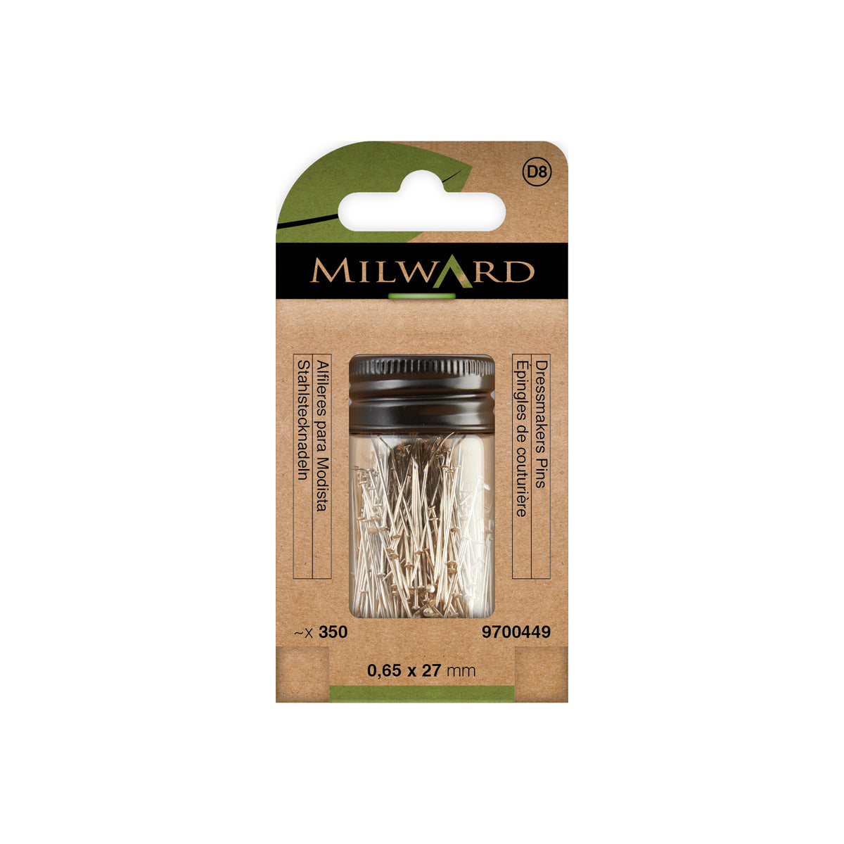 MILWARD GREEN Pins Dressmaking Nickel 27mm