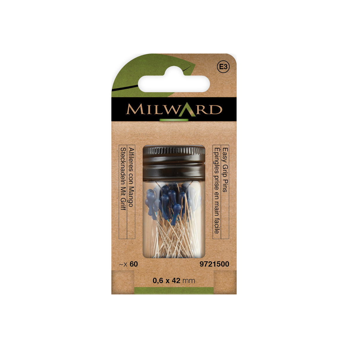 MILWARD GREEN Pins Easy-Grip Navy 60 Pcs 0.6mmx42mm/Nickel Plated Steel