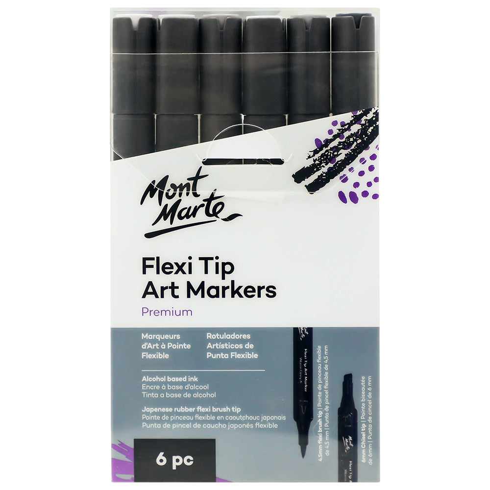 MONT MARTE Flexi Tip Art Markers - 6pc Grey Tone