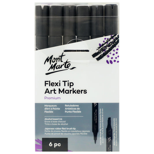 MONT MARTE Flexi Tip Art Markers - 6pc Grey Tone
