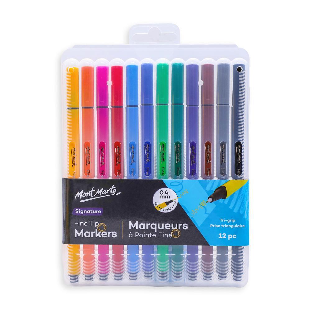 MONT MARTE Fine Tip Tri Grip Markers in Case - 12pcs