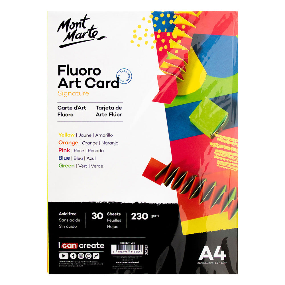 MONT MARTE Fluro Art Card 5 Colours 230g A4 - 30pcs