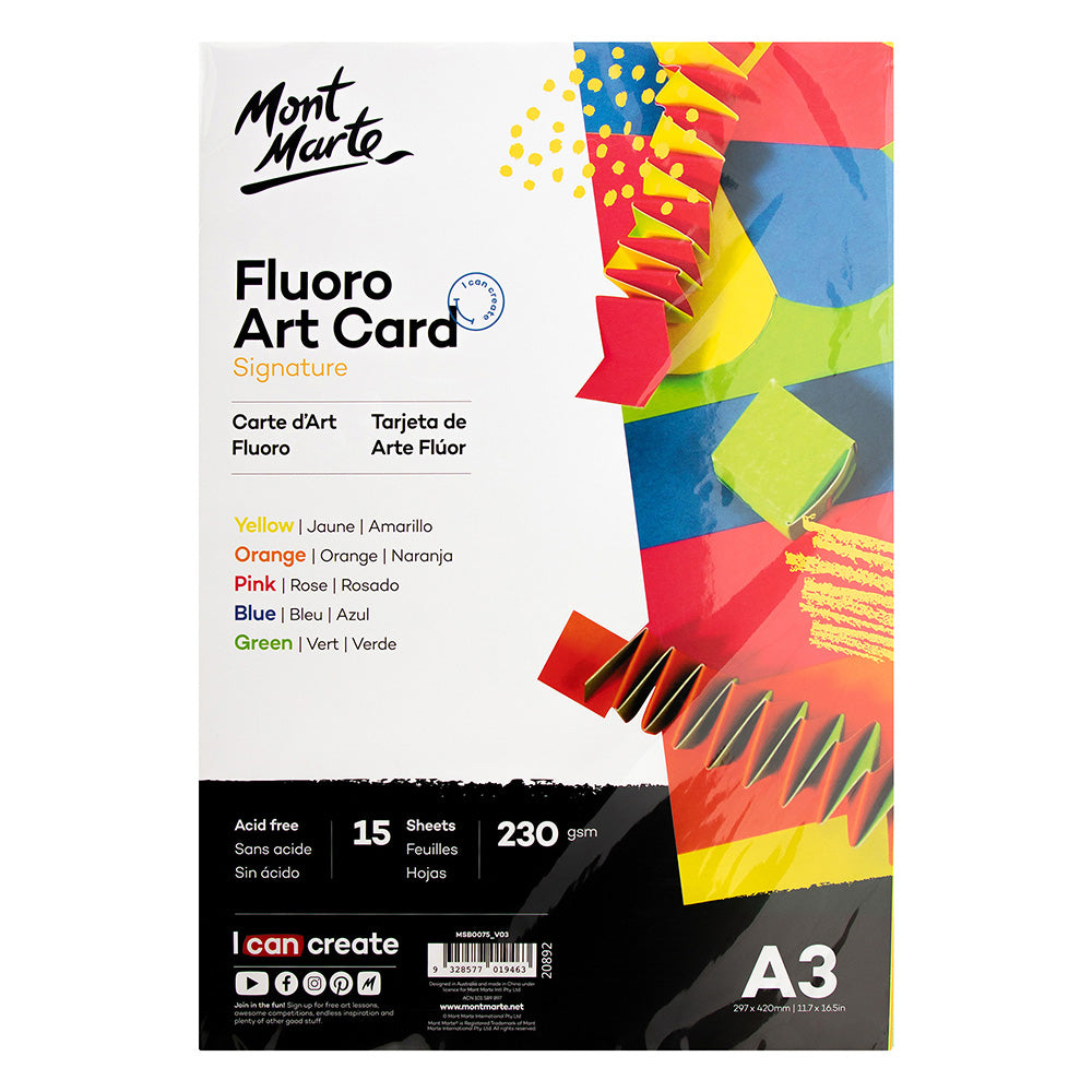 MONT MARTE Fluro Art Card 5 Colours 230g A3 - 15pcs