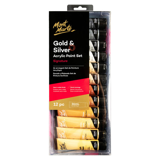 MONT MARTE Acrylic Paint Set GD/SIL 12pcx36ml