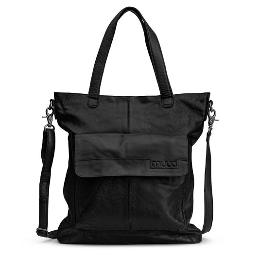 Arendal Black - Leather project bag 35cm x 34cm (13.77in x 13.38in)