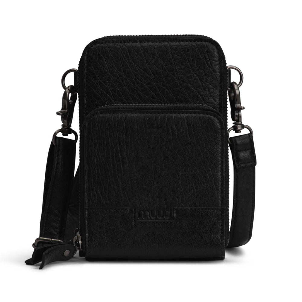Dafna Black - Leather mini messanger bag 20cm x 12cm x 5cm (7.87in x 4.72in x 1.96in)