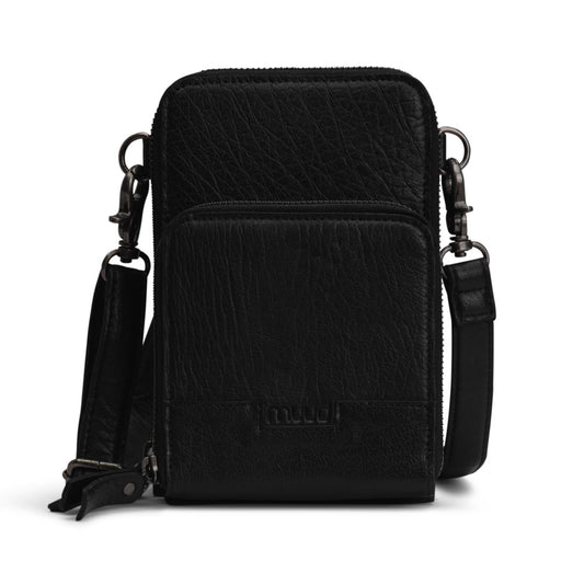 Dafna Black - Leather mini messanger bag 20cm x 12cm x 5cm (7.87in x 4.72in x 1.96in)