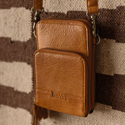 Dafna Whisky - Leather mini messanger bag 20cm x 12cm x 5cm (7.87in x 4.72in x 1.96in)