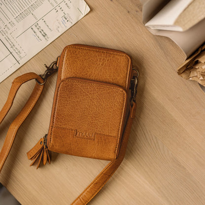 Dafna Whisky - Leather mini messanger bag 20cm x 12cm x 5cm (7.87in x 4.72in x 1.96in)