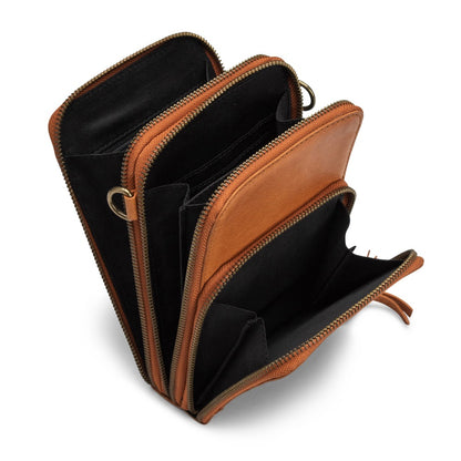 Dafna Whisky - Leather mini messanger bag 20cm x 12cm x 5cm (7.87in x 4.72in x 1.96in)