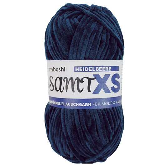 MYBOSHIYARNS Samt XS Blueberry - 50 g (1.76 oz) - 90 m (98 yds) - Medium 4-Weight (Dark Blue)