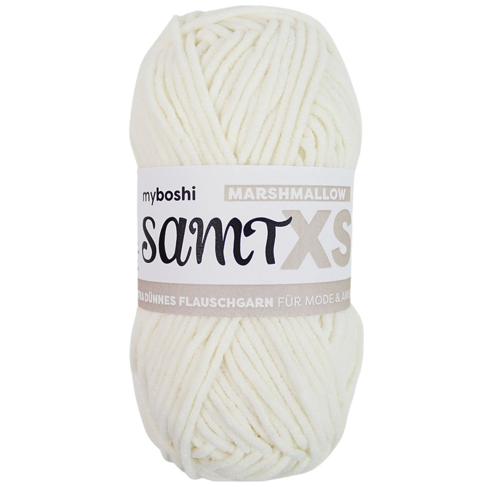 MYBOSHIYARNS Samt XS Marshmallow - 50 g (1.76 oz) - 90 m (98 yds) - Medium 4-Weight (White)