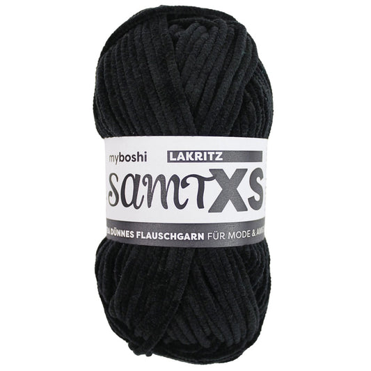 MYBOSHIYARNS Samt XS Licorice - 50 g (1.76 oz) - 90 m (98 yds) - Medium 4-Weight (Black)