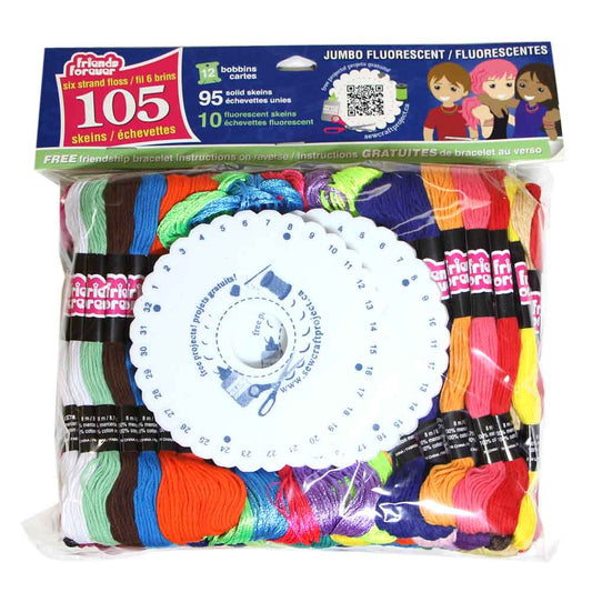 PRISM Floss Value Pack — 10 Fluorescent + 95 Solid Skeins, 6‑Strand Mercerized Cotton (8 m)