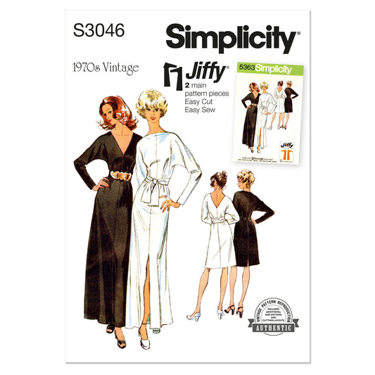 SIMPLICITY Misses Knit Dress in Two Lengths Worn Forward or Backward and Sash