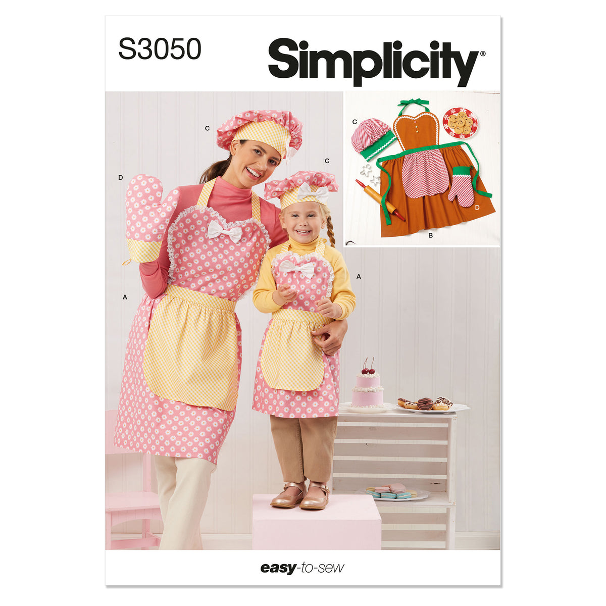 SIMPLICITY Childrens and Misses Apron, Mitts and Hat
