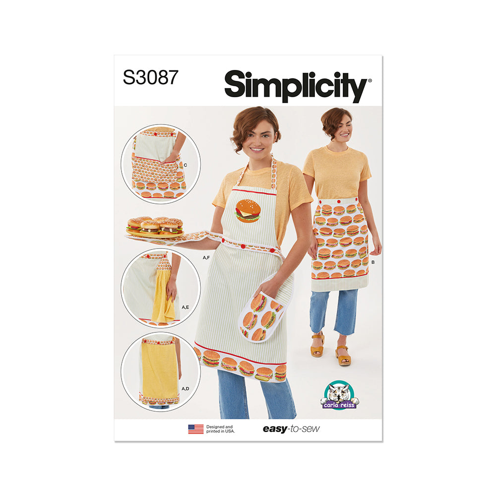 SIMPLICITY S3087 Aprons in Sizes S-M-L and Kitchen Accessories by Carla Reiss