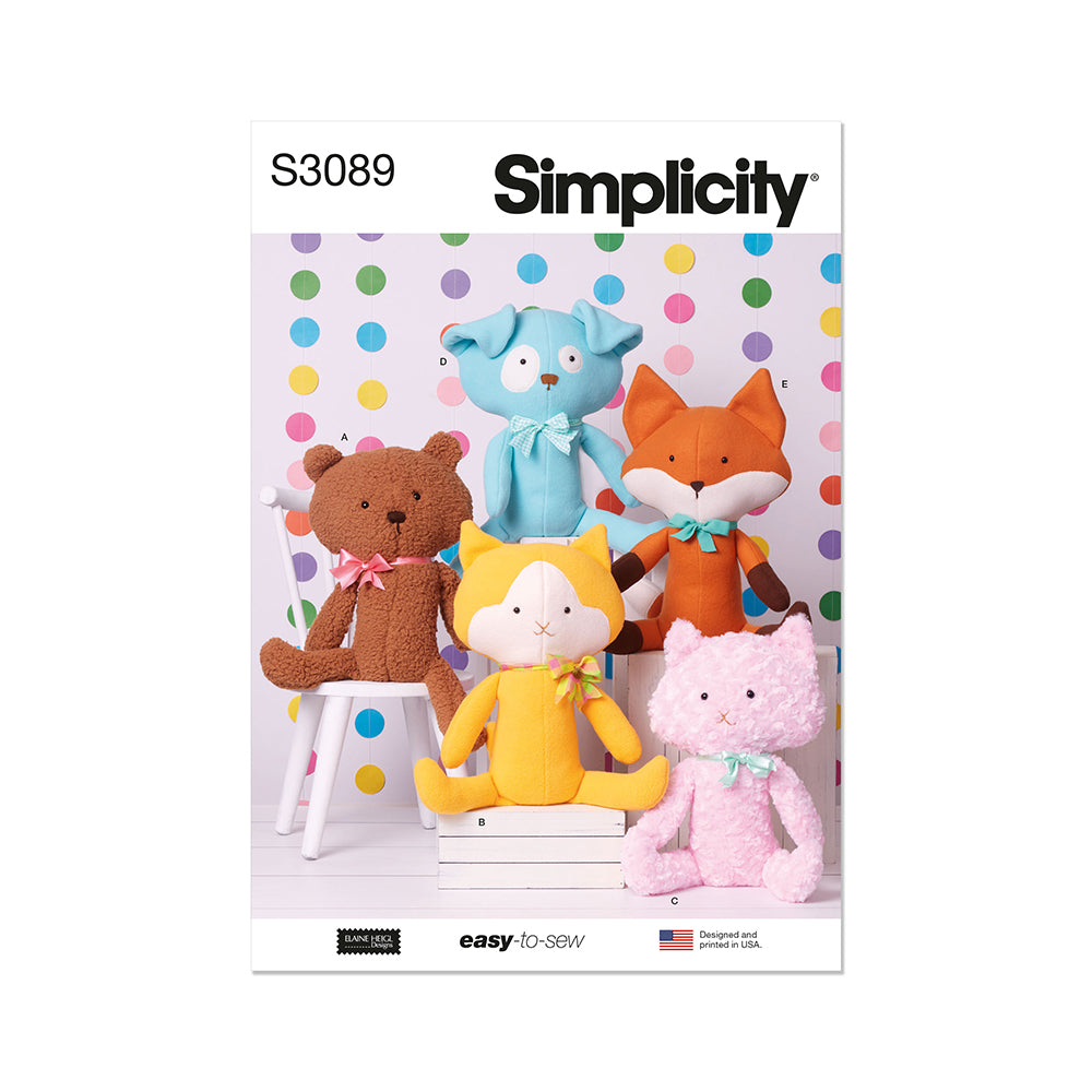 SIMPLICITY S3089 Plush Pets by Elaine Heigl Designs