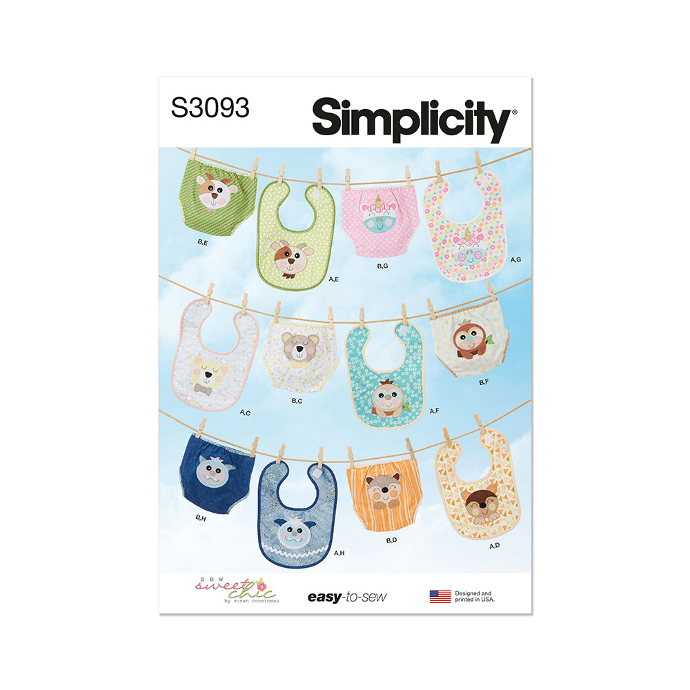SIMPLICITY S3093 Babies' Bibs and Diaper Cover by Sew Sweet Chic by Susan Cousineau
