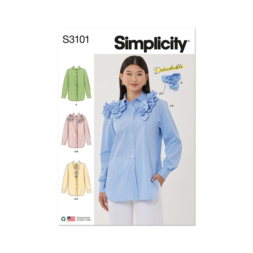 SIMPLICITY S3101 Misses' Shirt with Detachable 3D Flowers