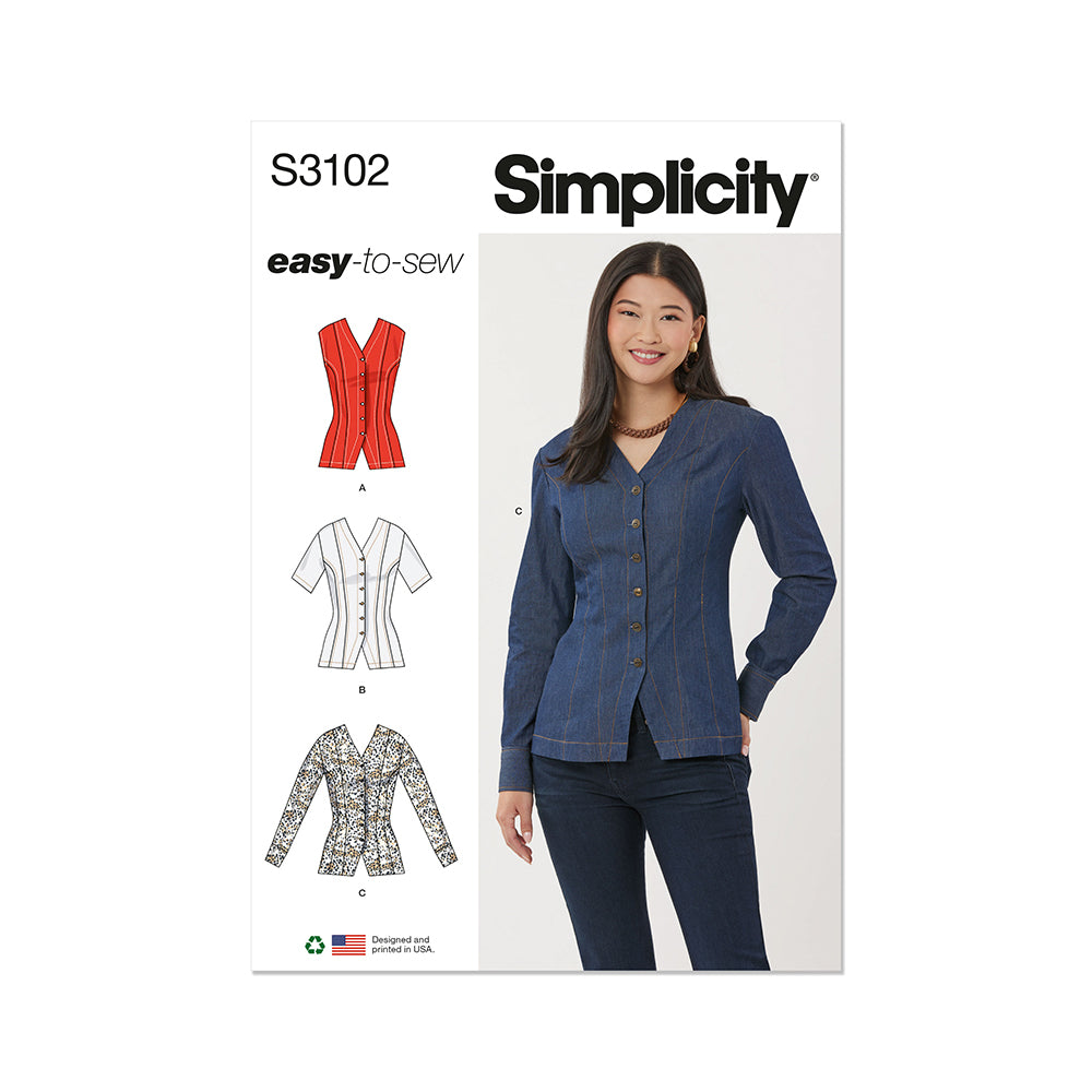 SIMPLICITY S3102 Misses' Shirt with Sleeve Variations
