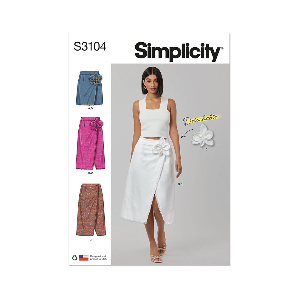 SIMPLICITY S3104 Misses' Wrap Skirts with Detachable 3D Flower