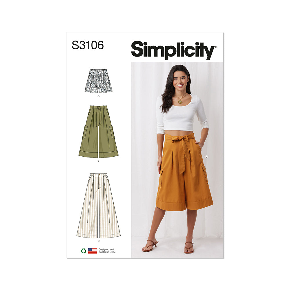 SIMPLICITY S3106 Misses' Shorts and Pants with Tie Belt