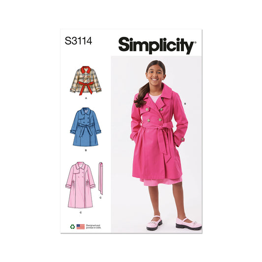 SIMPLICITY S3114 Girls' Trench Coat in Three Lengths