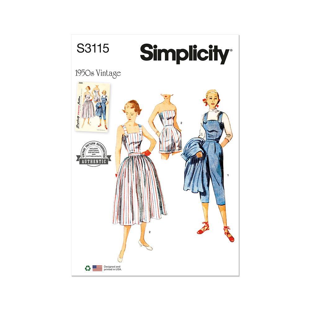 SIMPLICITY S3115 Misses' Two-Piece Play Suit in Two Lengths and Skirt