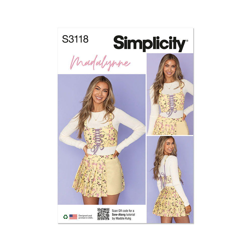SIMPLICITY S3118 Misses' Cropped Corset and Skort by Madalynne, Madalynne Intimates