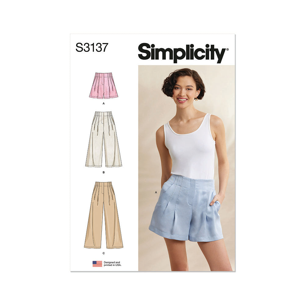 SIMPLICITY Misses Pleated Shorts and Pants in Two Lengths