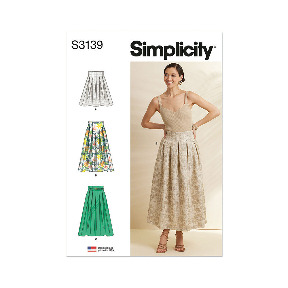 SIMPLICITY Misses Pleated Skirt in Two Lengths and Belt