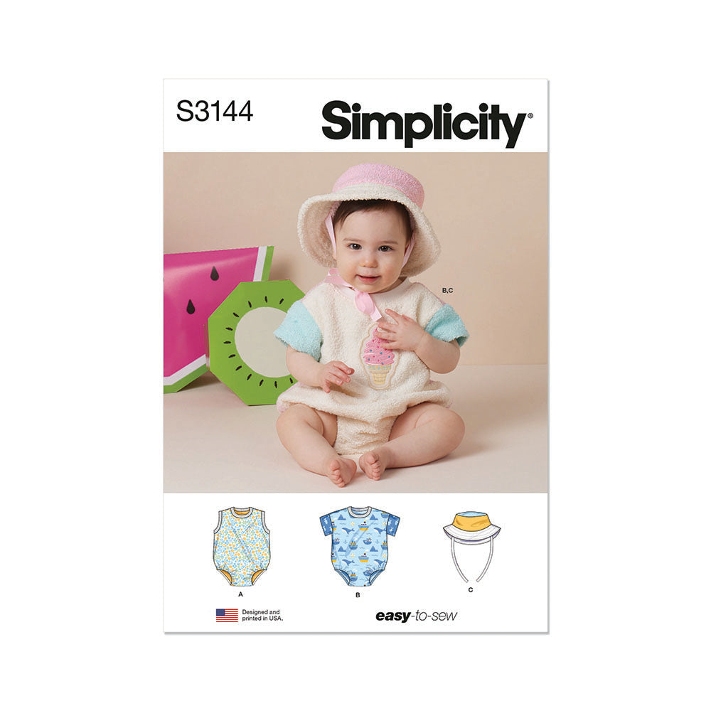 SIMPLICITY Babies Contrast Bodysuit and Bucket Hat