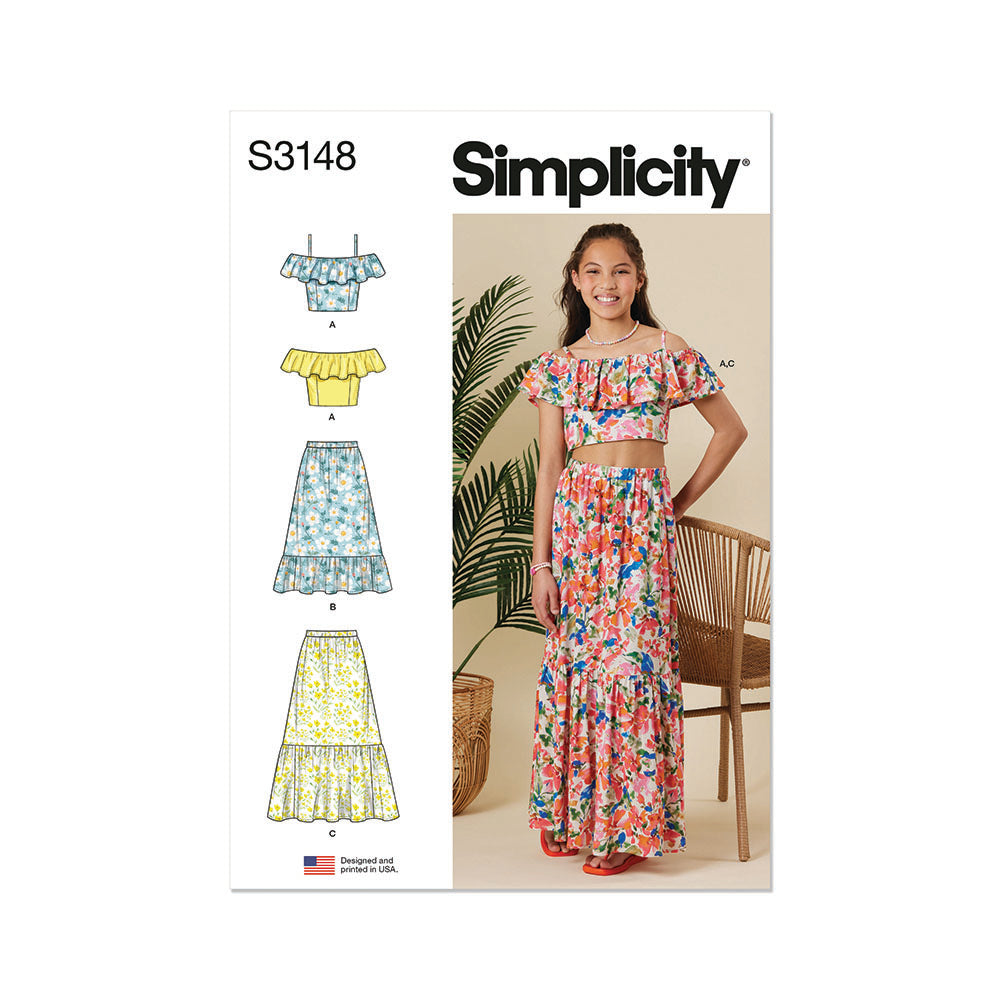 SIMPLICITY Girls Ruffle Top and Skirt