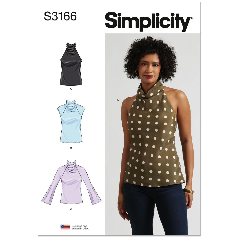 SIMPLICITY S3166 Misses' Cowl Neck Top with Sleeve Variations