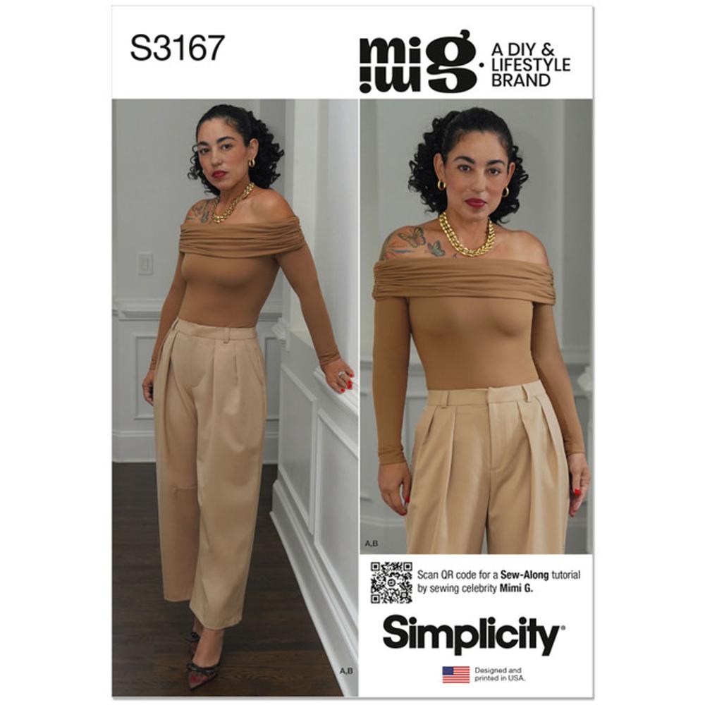SIMPLICITY S3167 Misses' Off The Shoulder Knit Top and Woven Trousers by Mimi G Style