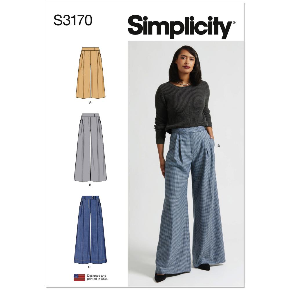 SIMPLICITY S3170 Misses' Wide Leg Pleated Pants with Length and Waistband Variations