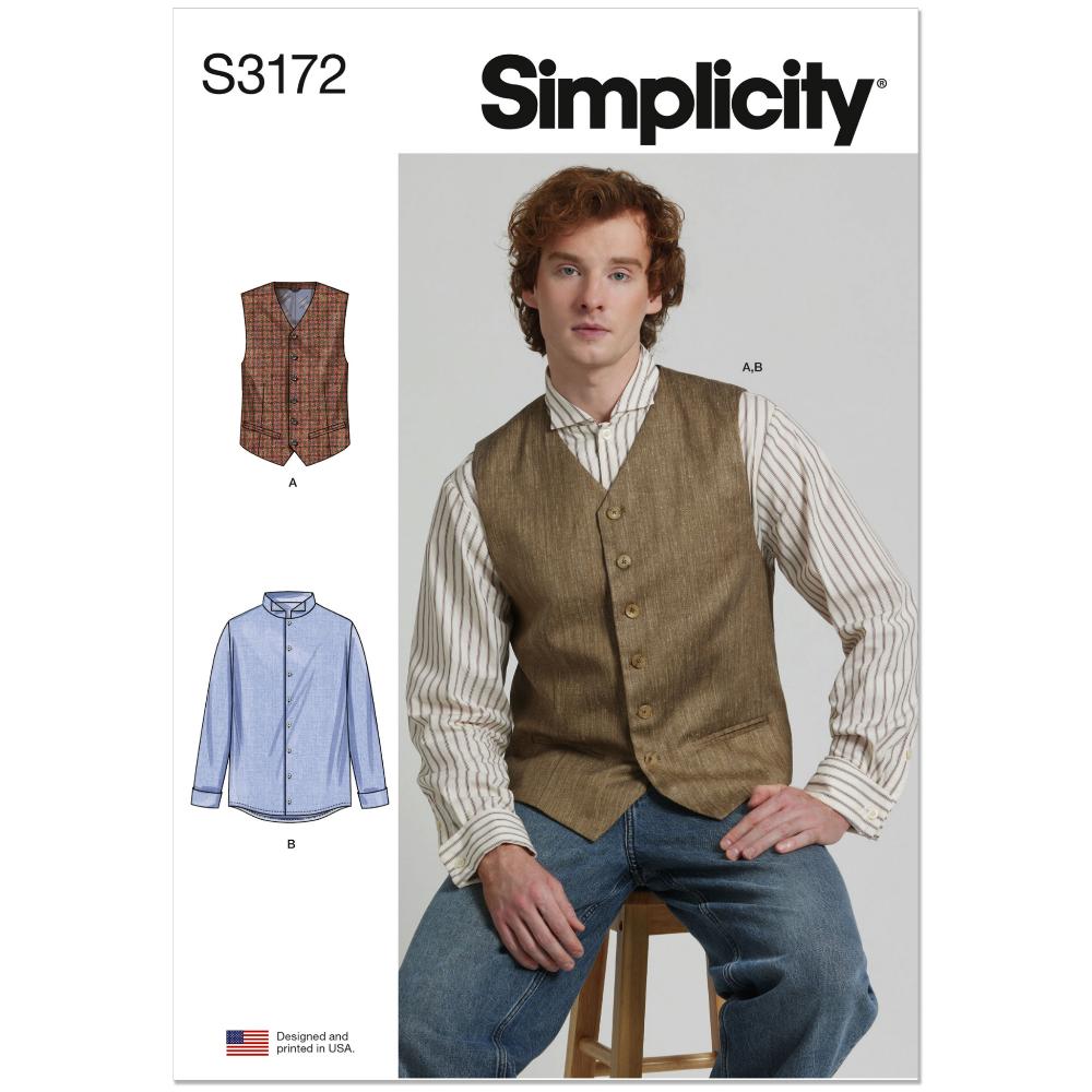 SIMPLICITY S3172 Men's Vest and Slim Fit Shirt