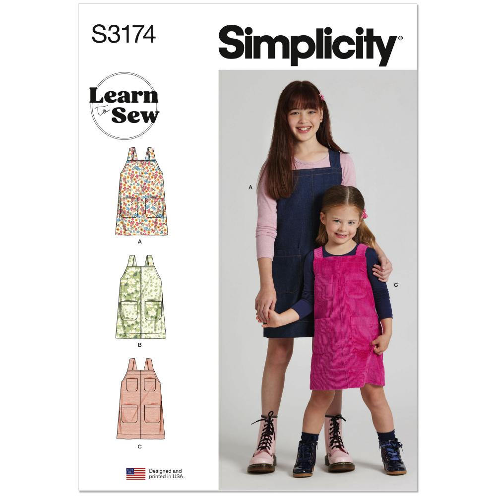 SIMPLICITY S3174 Children's and Girls Learn to Sew Jumpers