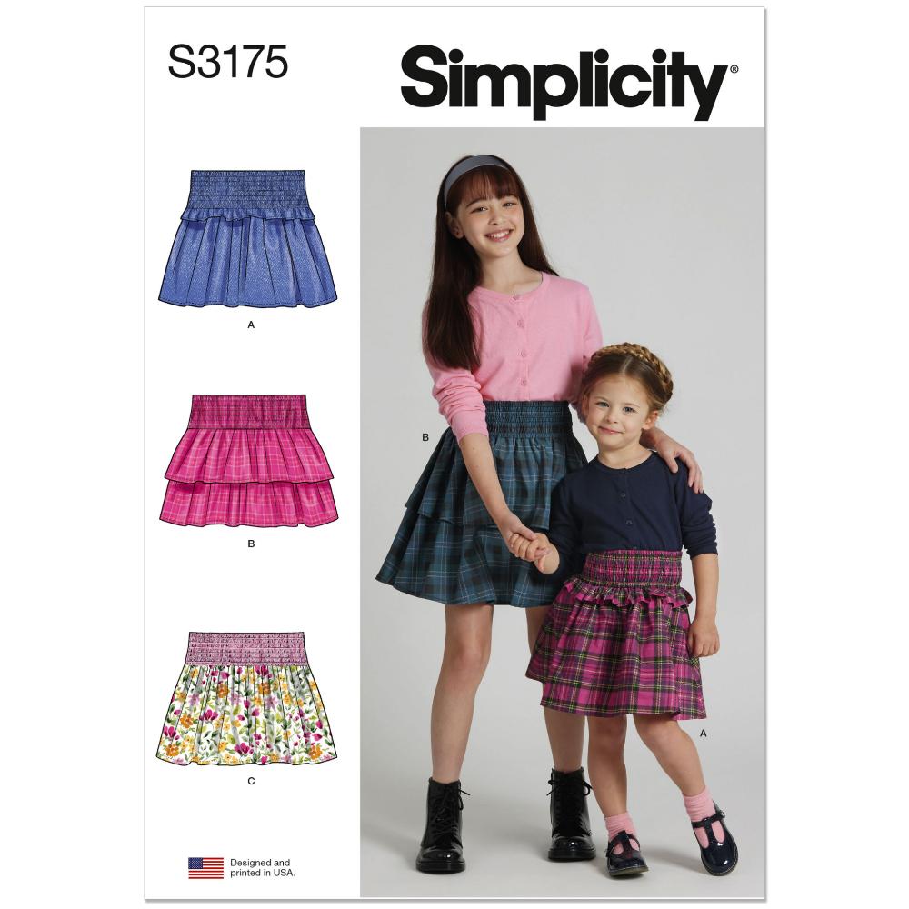 SIMPLICITY S3175 Children's and Girls' Faux Smocking Skirts