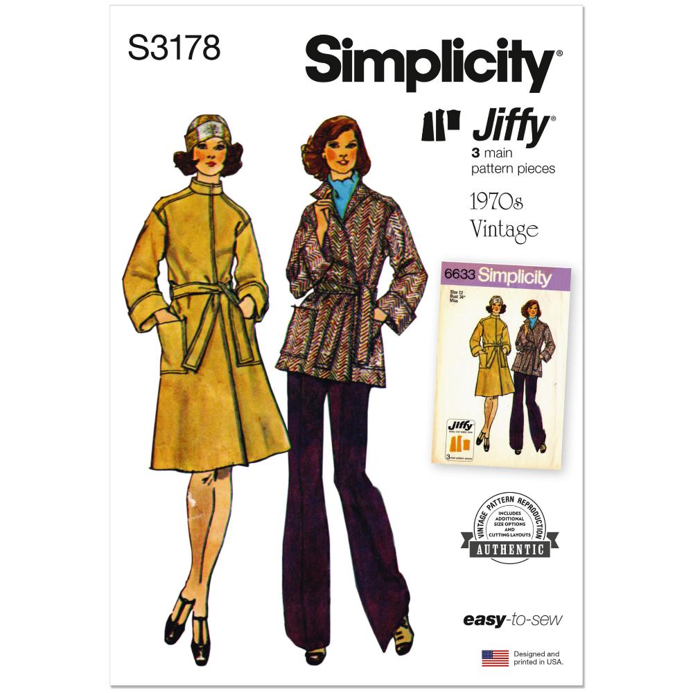 SIMPLICITY S3178 Misses' Jiffy Unlined Front Wrap Coat in Two Lengths