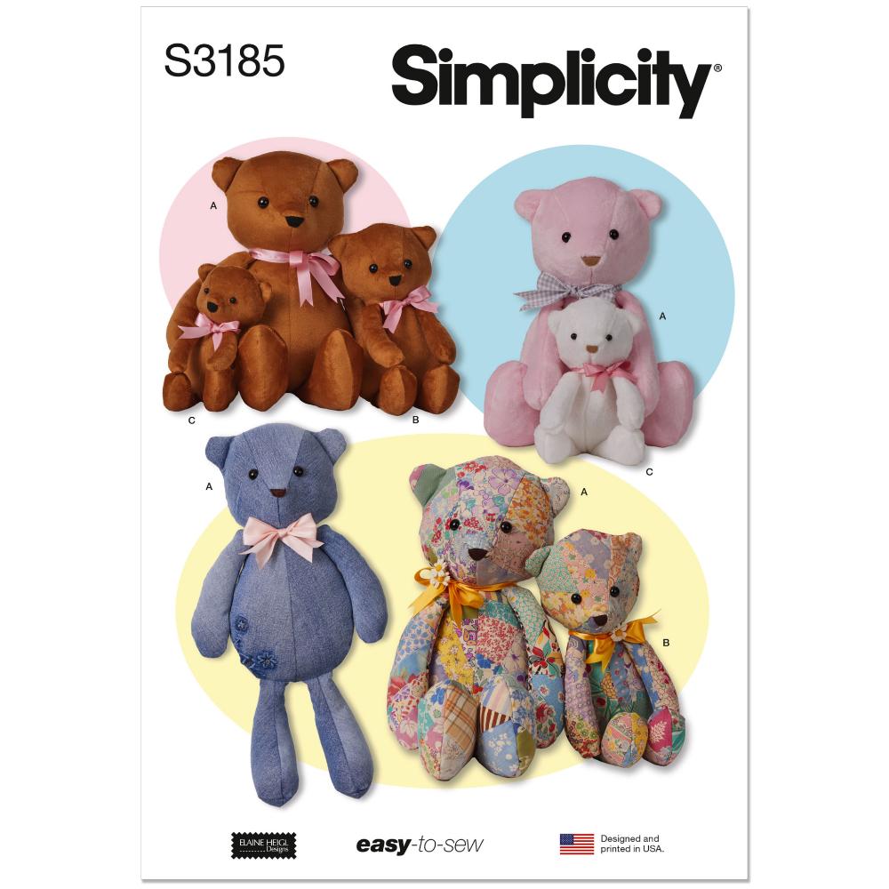SIMPLICITY S3185 Floppy Bears in Three Sizes by Elaine Heigl Designs