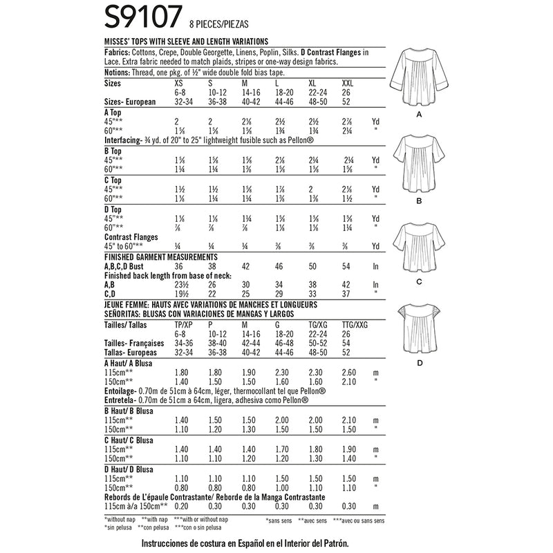 SIMPLICITY S9107 Hauts Pour Femmes