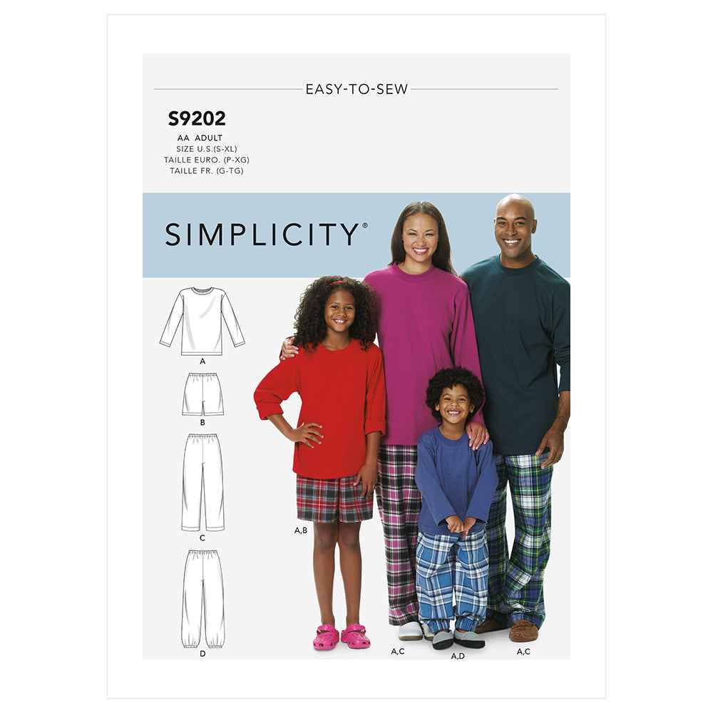 SIMPLICITY S9202 Family Loungewear, Top, Shorts And Pants With Hem Variations